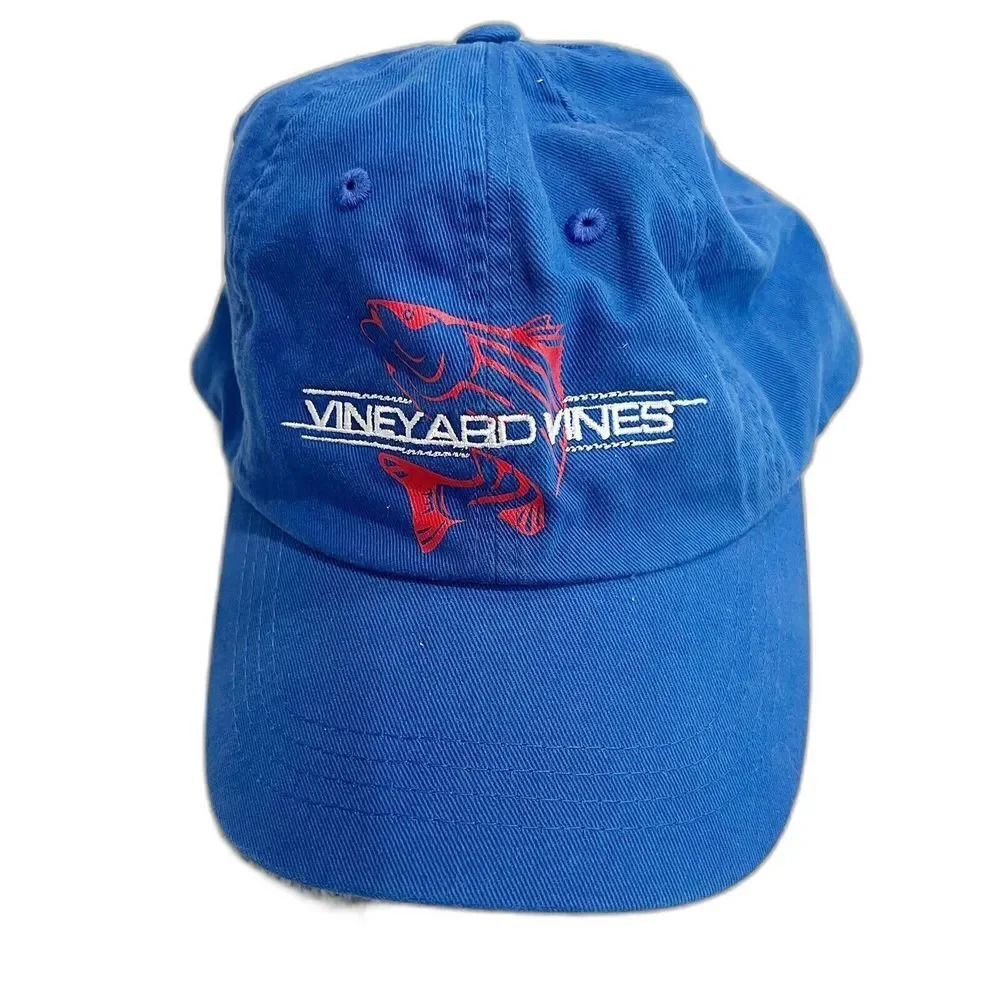 Vineyard Vines Blue Fishing Adjustable Baseball Cap Hat Embroidered Fish Preppy